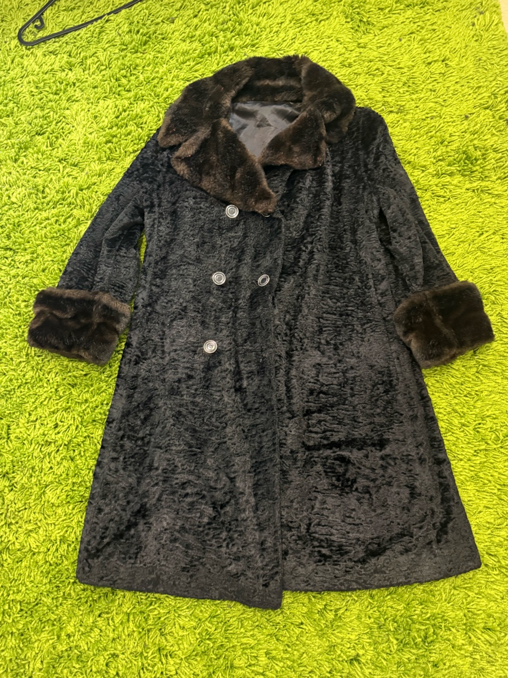 Women's Black Faux Fur-Trim Double-Breasted Trench Coat